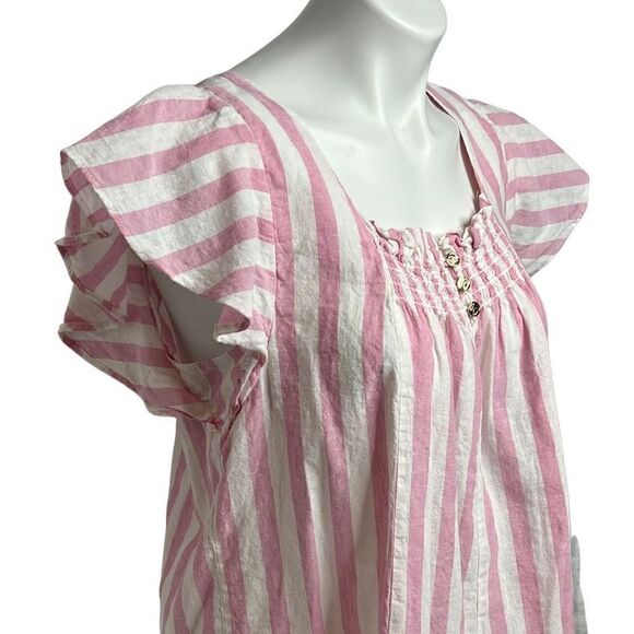 Draper James RSVP pink and white striped flutter sleeve smock top size M - Picture 5 of 14
